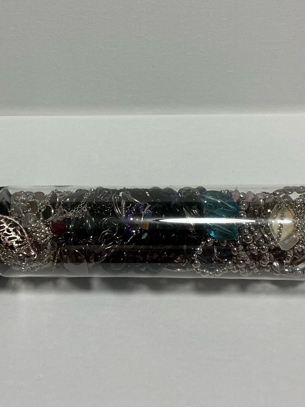 Clear Jewelry Tube Filled with 25 Mixed Costume Jewelry Multicolor Items. - Picture 13 of 15